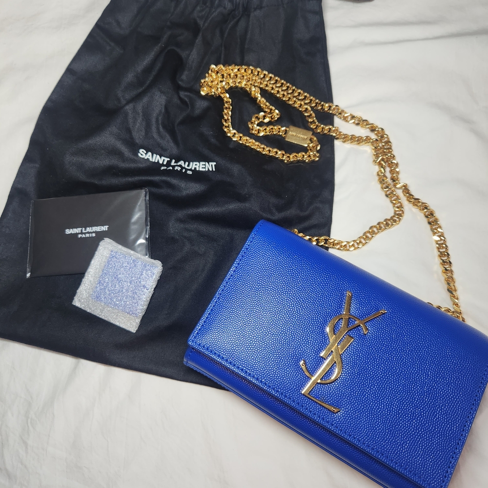 Saint Laurent Blue Crossbody Bag with Gold Chain Strap